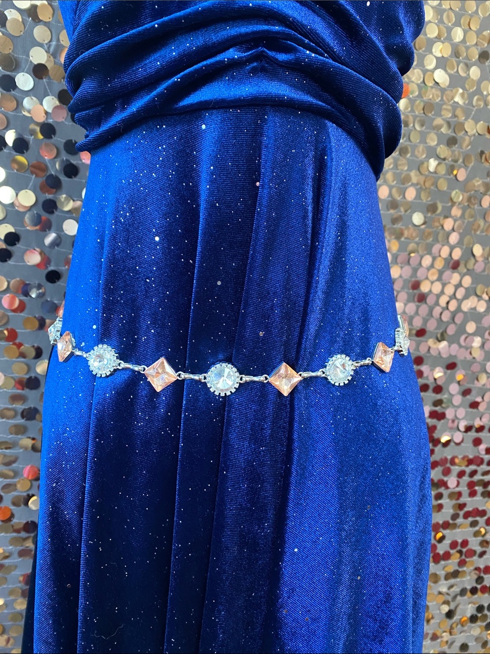 Peach and silver tone chain belt #442